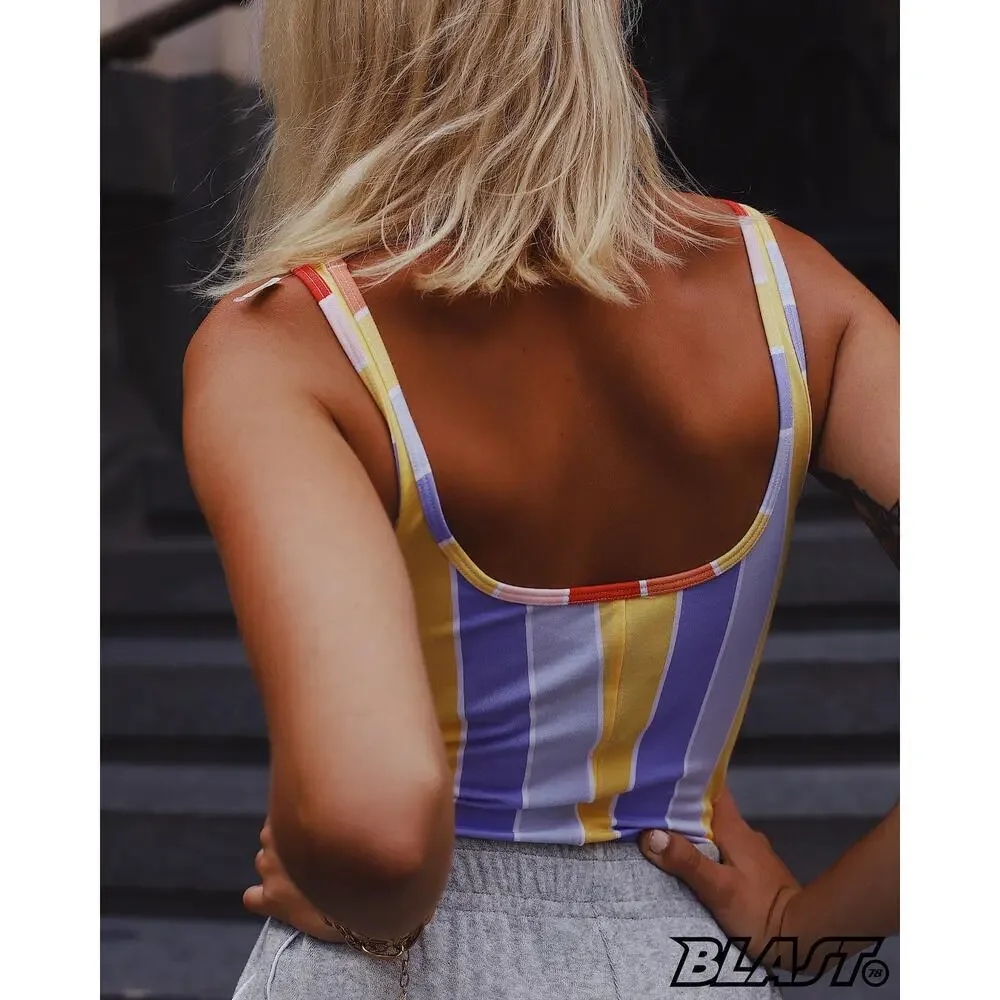Nike Multicolor Vertical Stripe Bodysuit - Red, Orange, Yellow, Purple, Blue